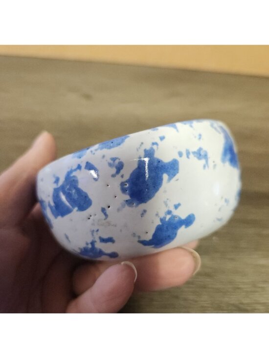 Vintage Bybee Pottery Kentucky Blue Spongeware 3.5" Bowls Signed KY Folk Art MCM - Picture 8 of 12